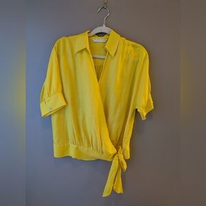 Trina Turk Silk Blend Yellow Wrap Blouse L/XL
